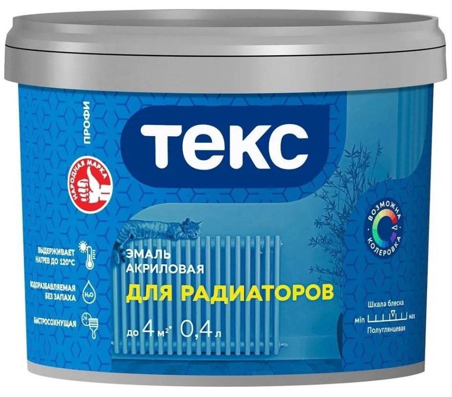 Эмаль для радиаторов акриловая ТЕКС Профи белая полуглянцевая (0,4л)