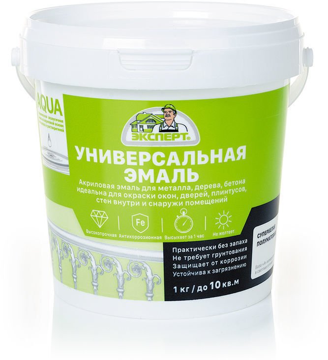 Эмаль акриловая ЭКСПЕРТ полуматовая белая База А (1кг)