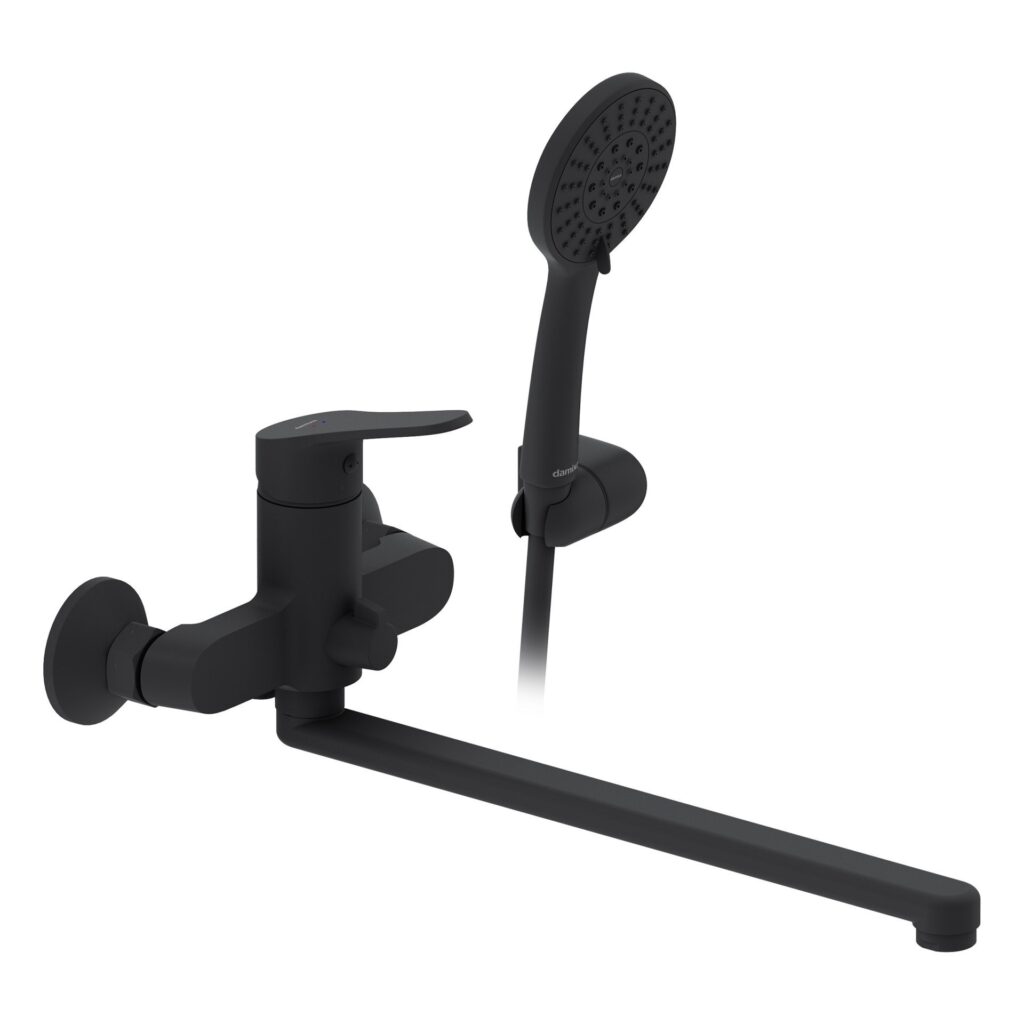 Смеситель для ванны Damixa Alder 649500300 в комплекте с душевыми аксессуарами, черный
