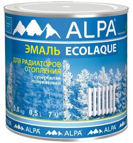 Эмаль для радиаторов акриловая ALPA Экоэмаль белая полуматовая (0,5л)
